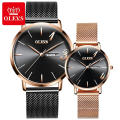 OLEVS Marque Amoureux De La Mode Montre À Quartz Étanche Prix Pas Cher Usine OEM Logo Bracelet En Maille Bracelet En Cuir Couple Montre